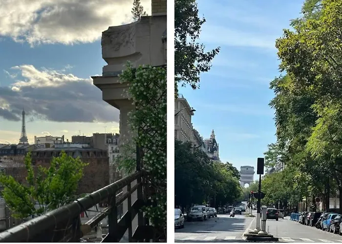 Eiffel Tower View Arc Triomphe Champs Elysees Area Parijs
